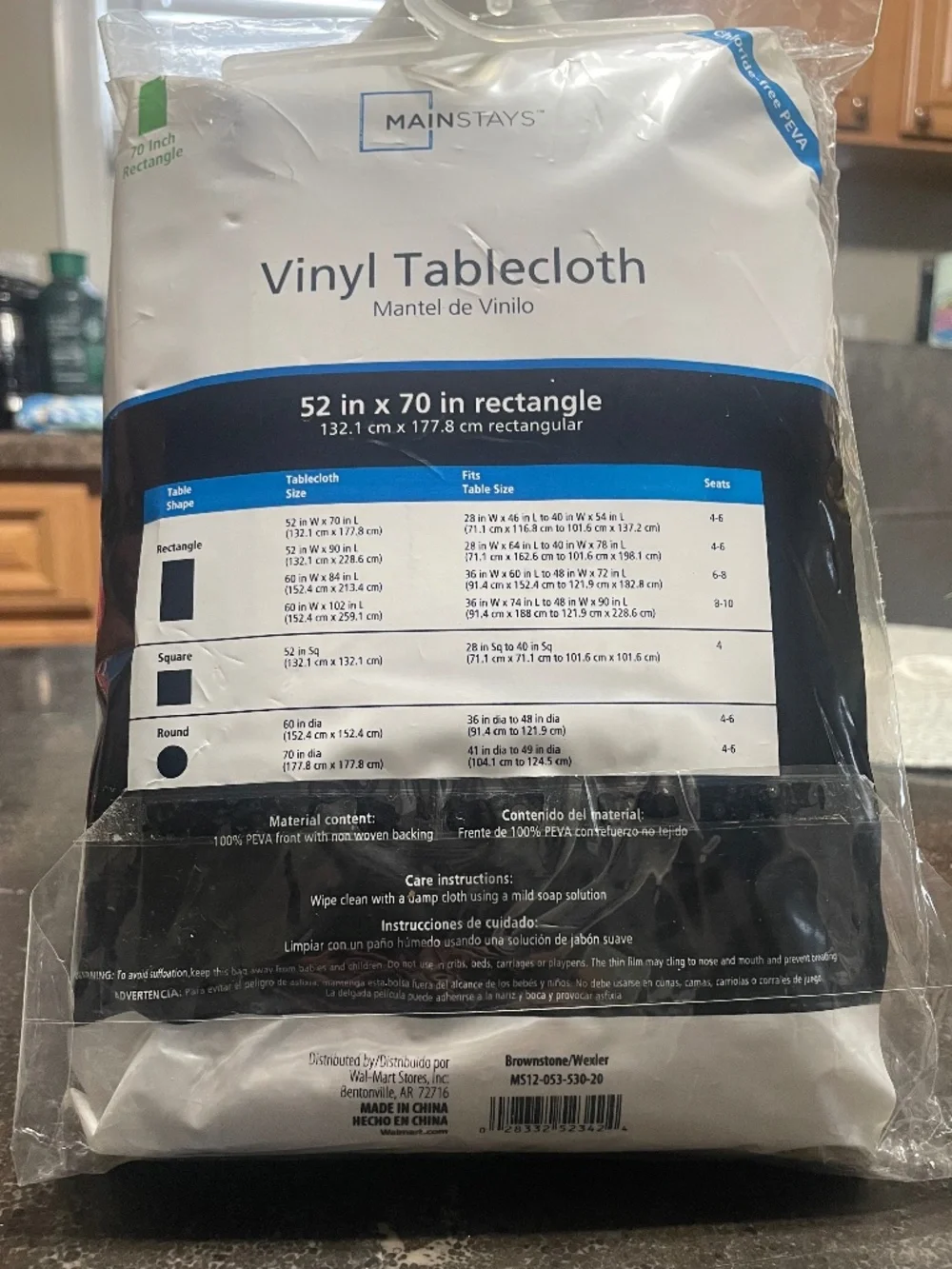 Mainstays Reusable Vinyl Rectangle Tablecloth - 52